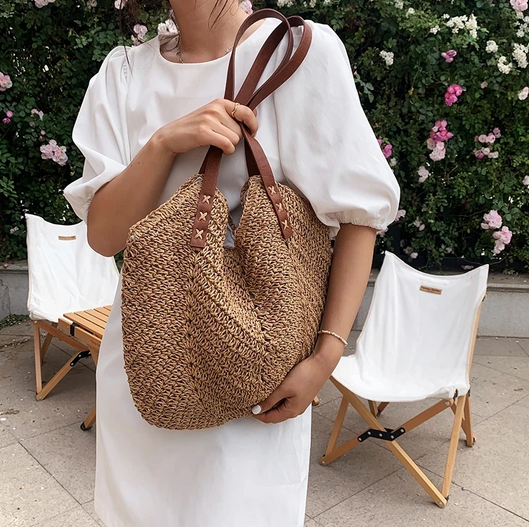 Summer Straw Woven Shoulder Bag Rattan Beach 